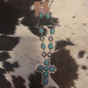 Turquoise Cross Necklace & Earring Set